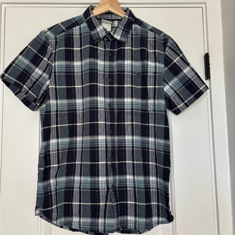 The North Face Plaid Short Sleeve Shirt Cotton Hemp Blend Blue Hike Men’s Medium